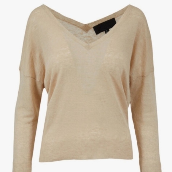 Nili Lotan Camel V-Neck Ginny Linen Sweater - Picture 6 of 12
